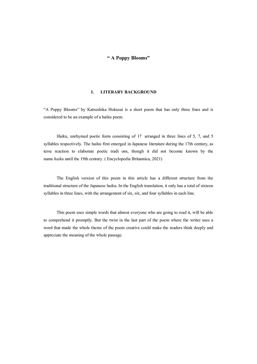 Poem Analysis - A Poppy Blooms - Page 1