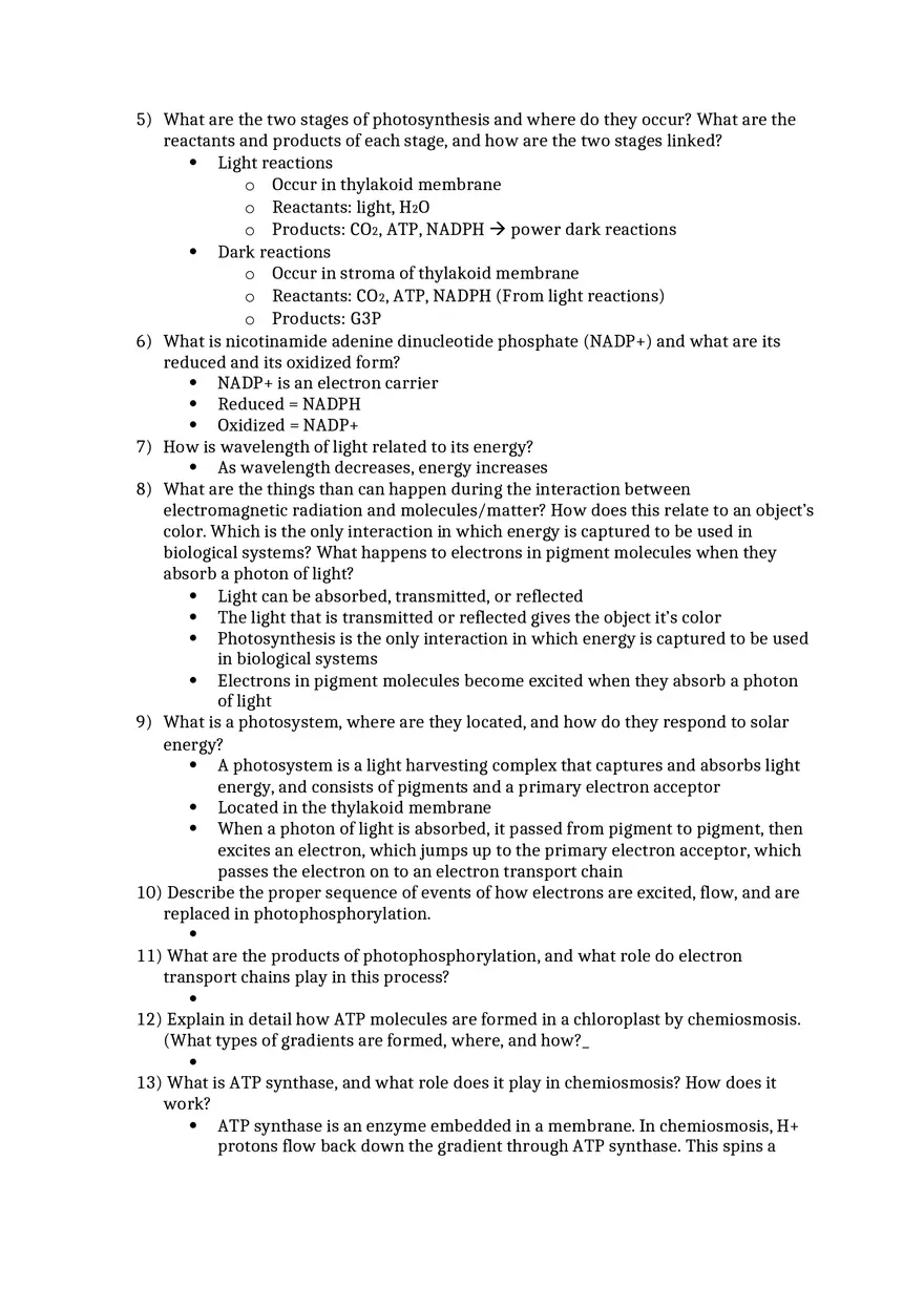 General Biology Exam 2 Study Guide Questions Ch 5 6 7 - Page 7