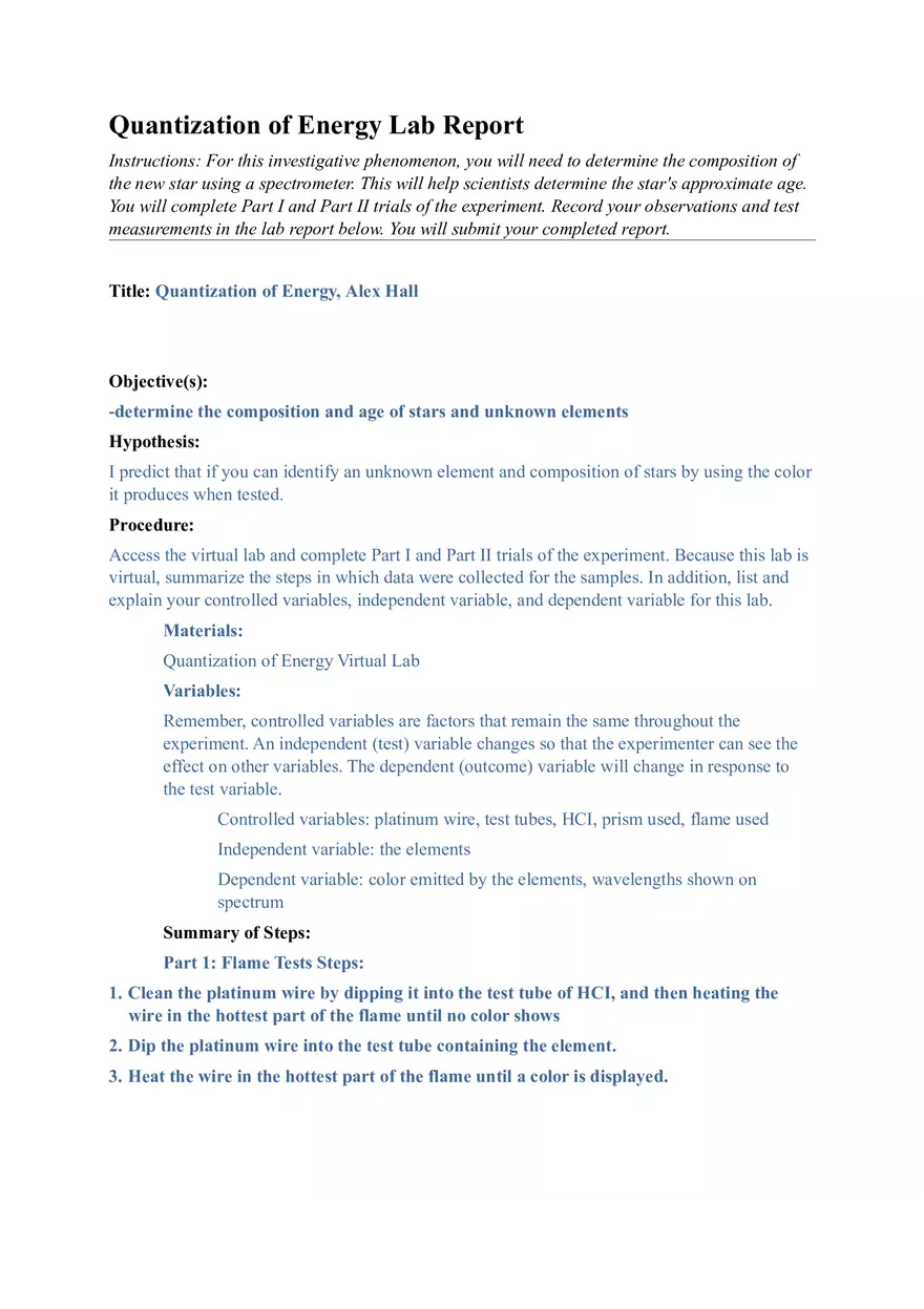 Quantization Energy Lab Report - Page 1