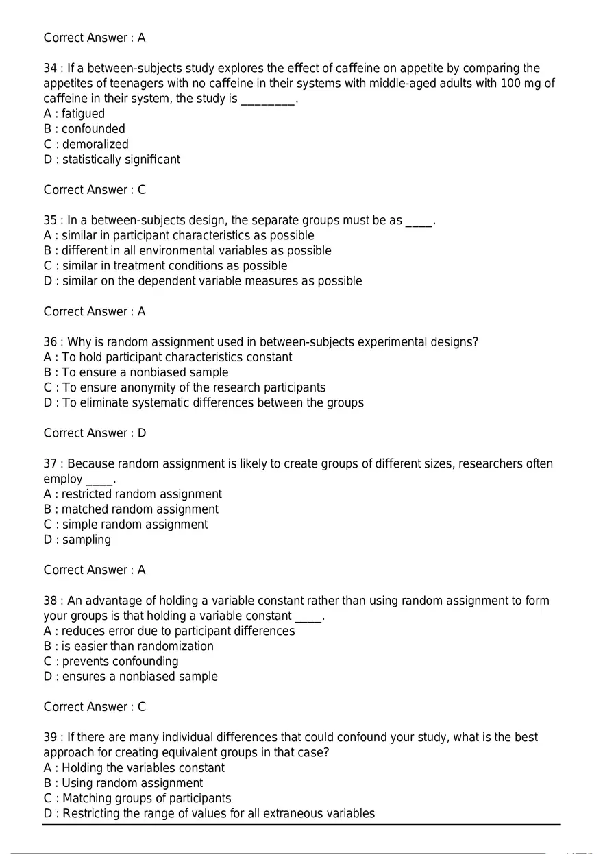 Between-Subjects Experimental Design Quiz - Page 7