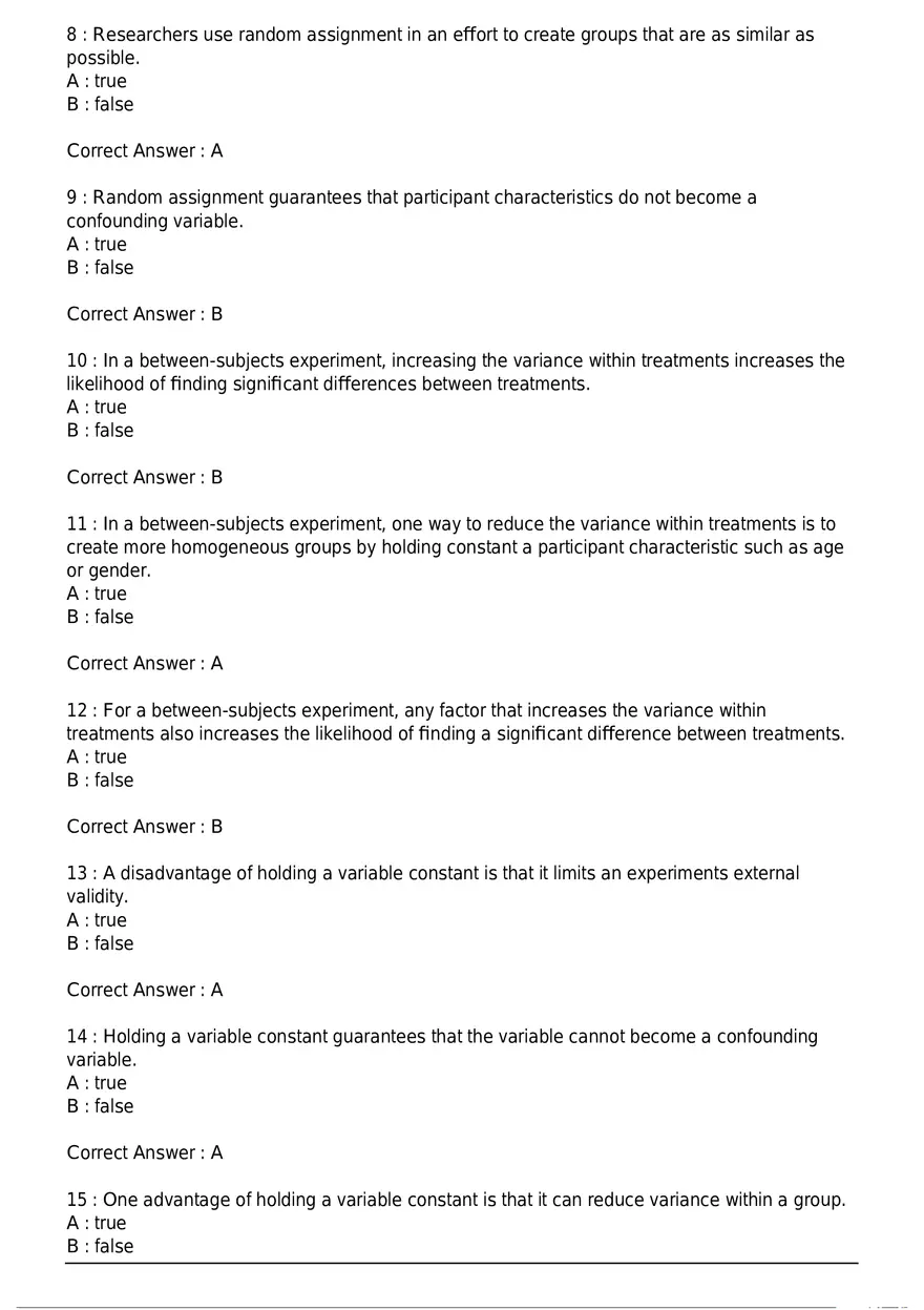 Between-Subjects Experimental Design Quiz - Page 2