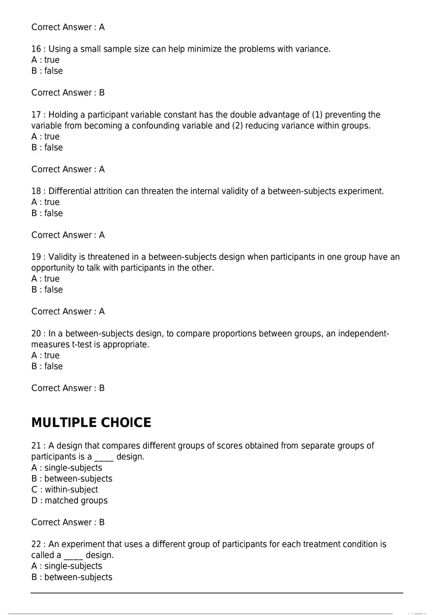 Between-Subjects Experimental Design Quiz - Page 4