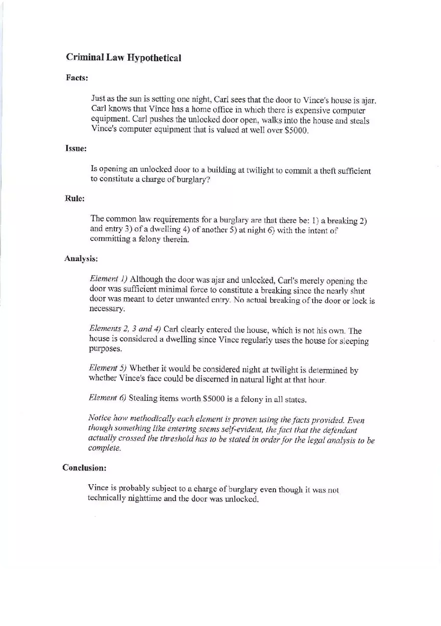 IRAC Burglary Outline - Page 1
