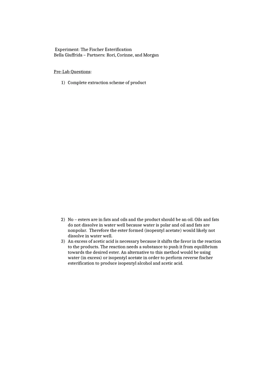 Fischer Esterification Lab Report - Page 1