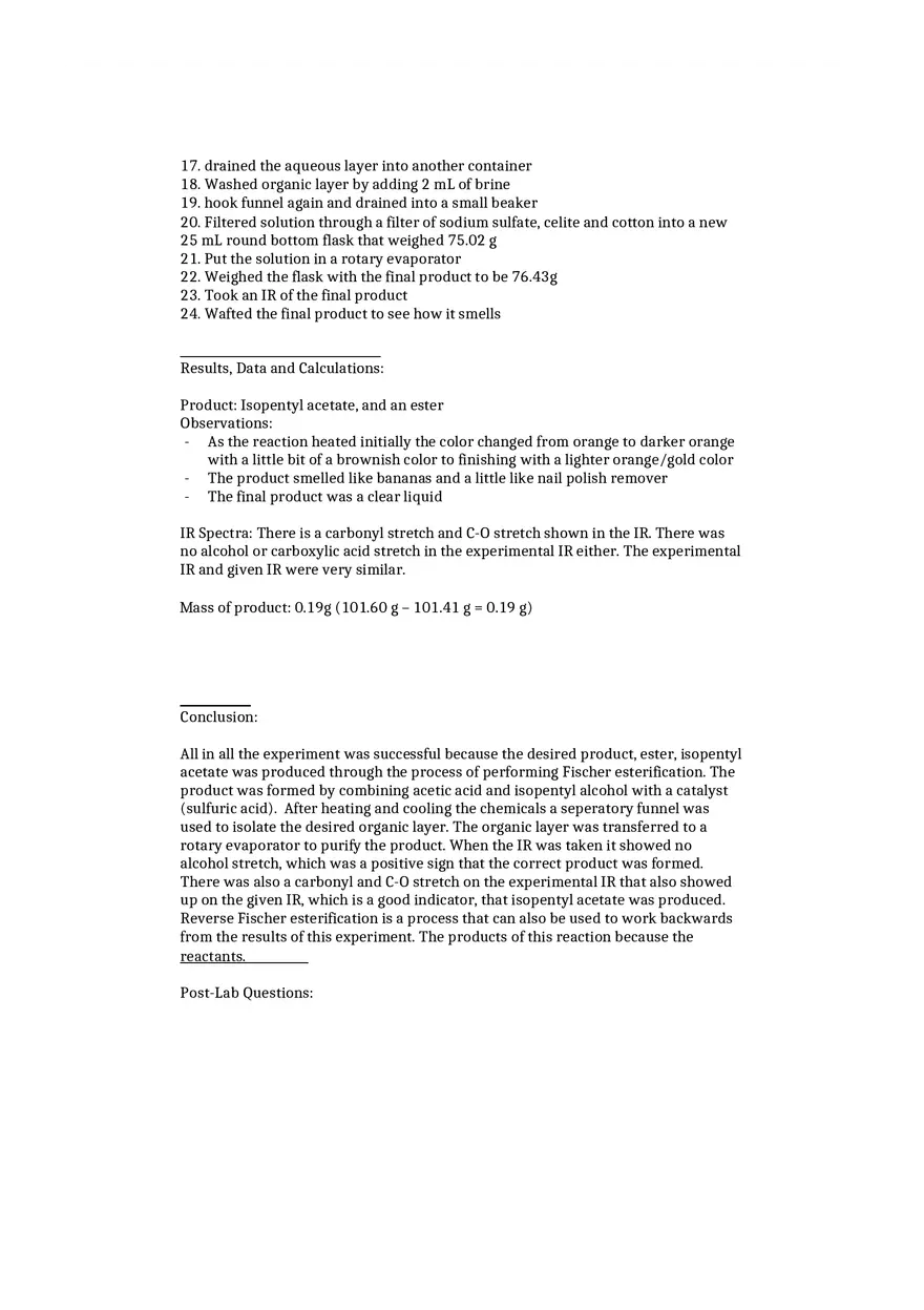Fischer Esterification Lab Report - Page 4