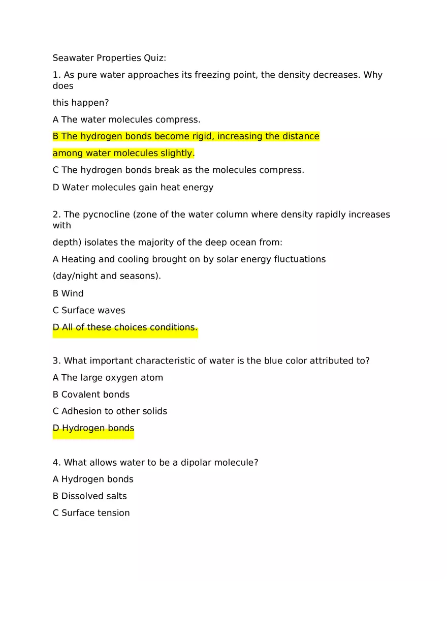 Seawater Properties Quiz - Page 1