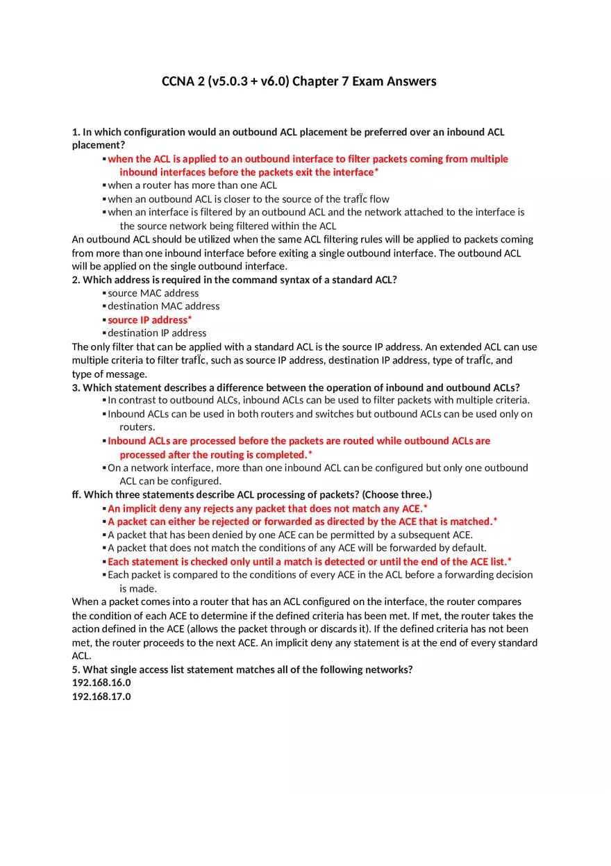 CCNA 2 (v5.0.3 + v6.0) Chapter 7 Exam Answers - Page 1