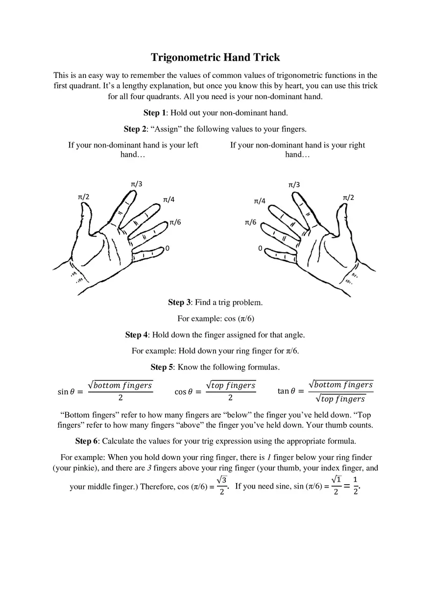 Trigonometry Hand Trick - Page 1