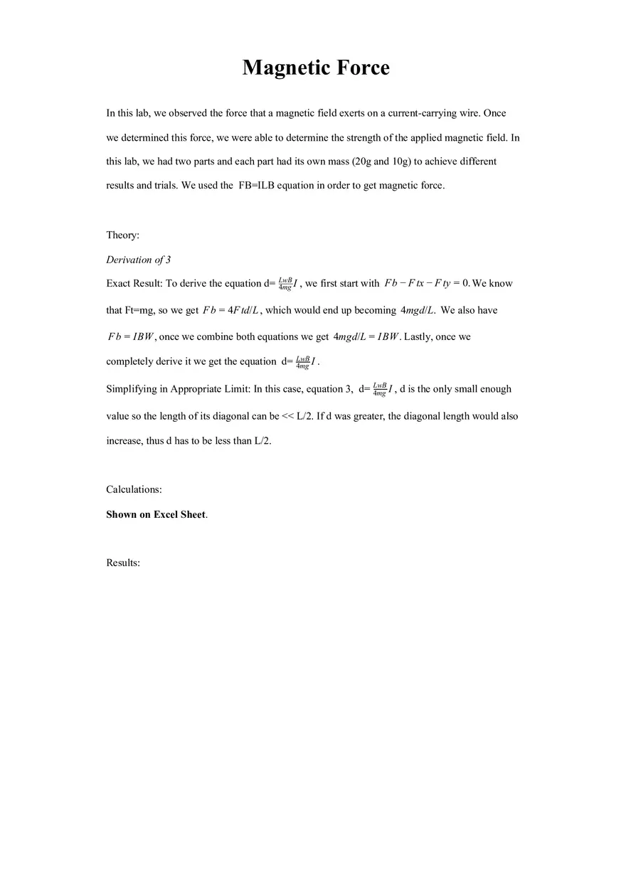 Magnetic Force Lab - Page 1