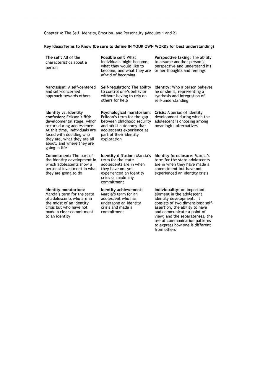 The Self, Identity, Emotion, and Personality (Modules 1 and 2) - Page 1