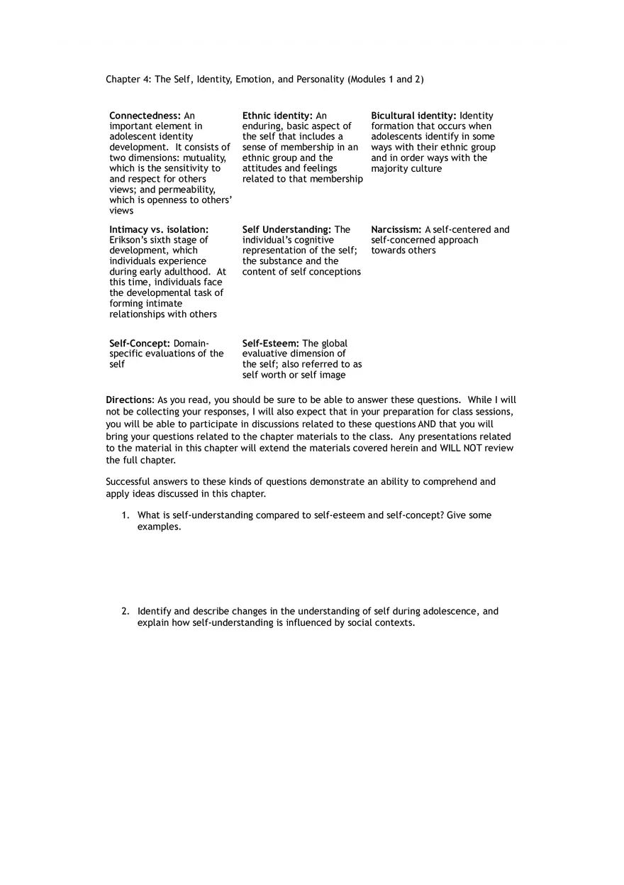 The Self, Identity, Emotion, and Personality (Modules 1 and 2) - Page 2