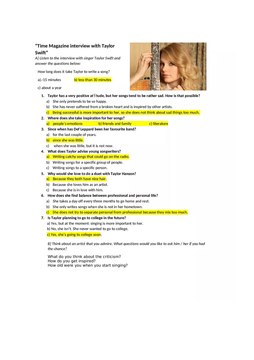 Time Magazine Interview with Taylor Swift - Page 1