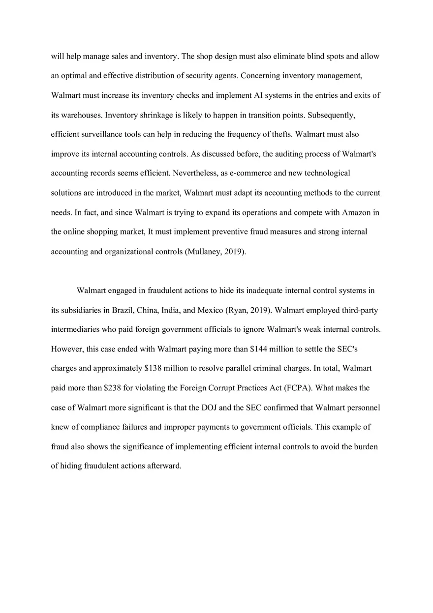 Written Assignment Unit 4 Walmart's Internal Controls - Page 3