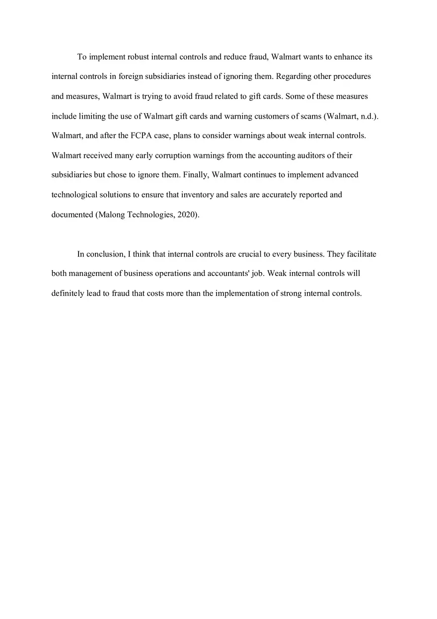 Written Assignment Unit 4 Walmart's Internal Controls - Page 4