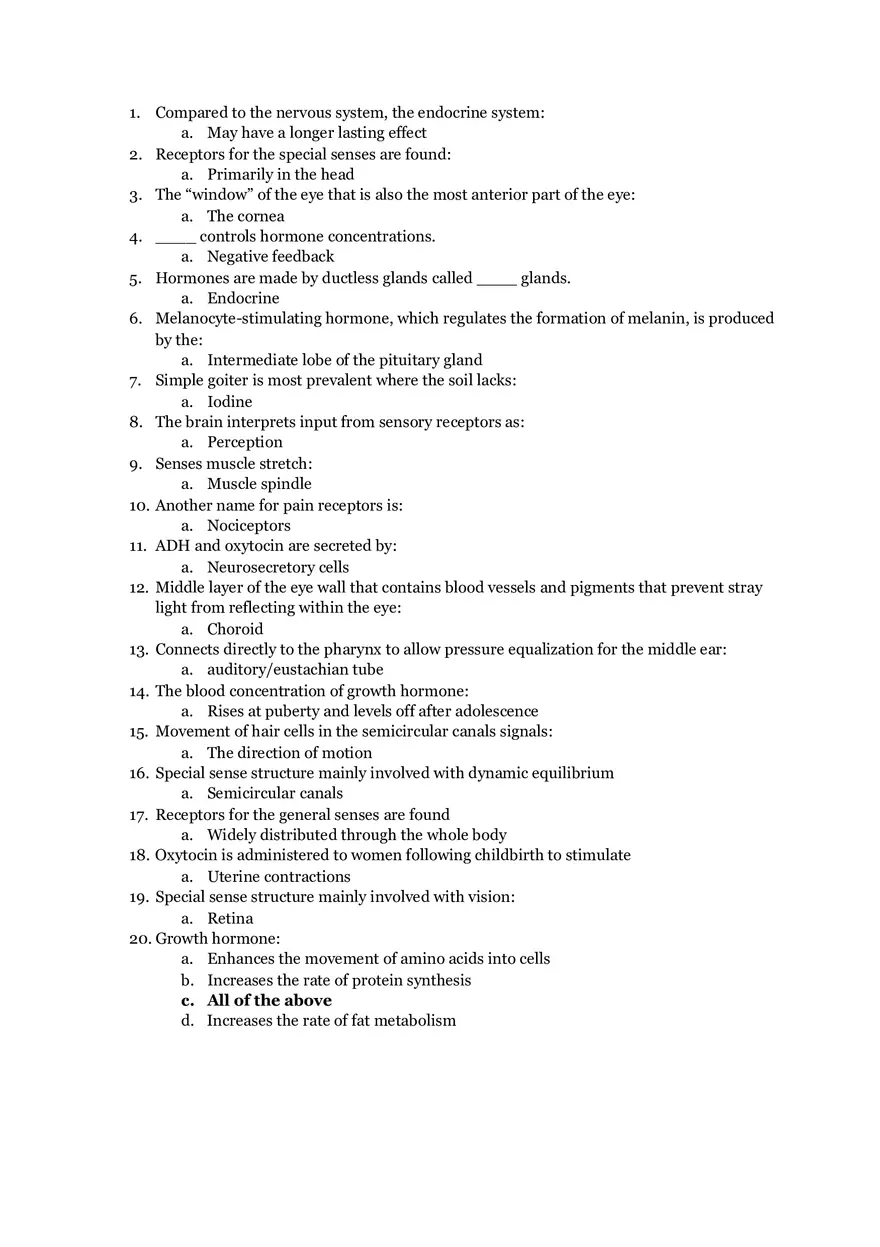 Endocrine System Study Guide - Page 1