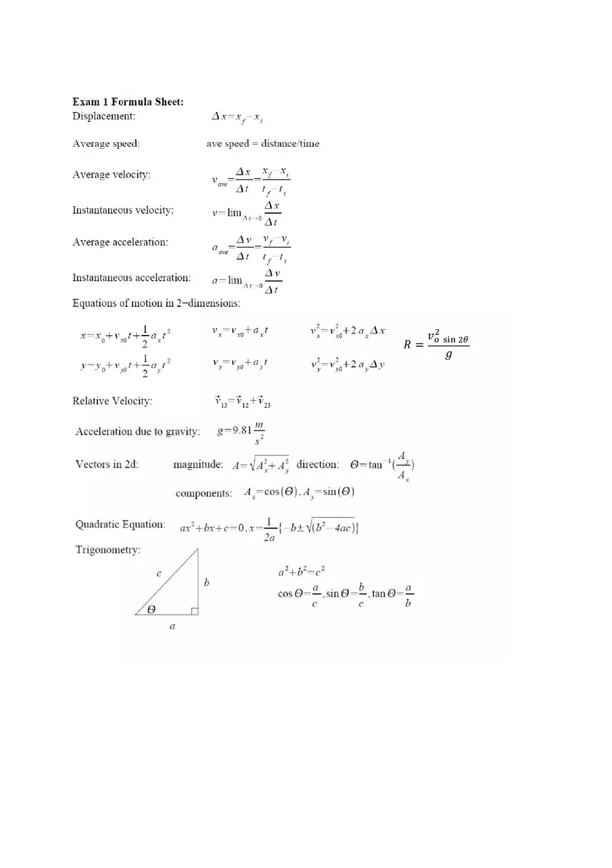 General Physics Exam 1 Practice - Page 1