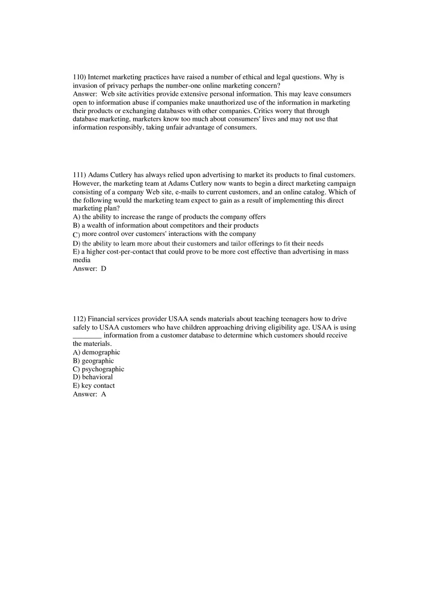 Building Direct Customer Relationships Answer Key Part 3 - Page 10