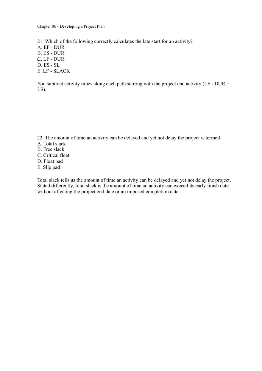 Chapter 06 - Developing a Project Plan Answer Key 2 - Page 1