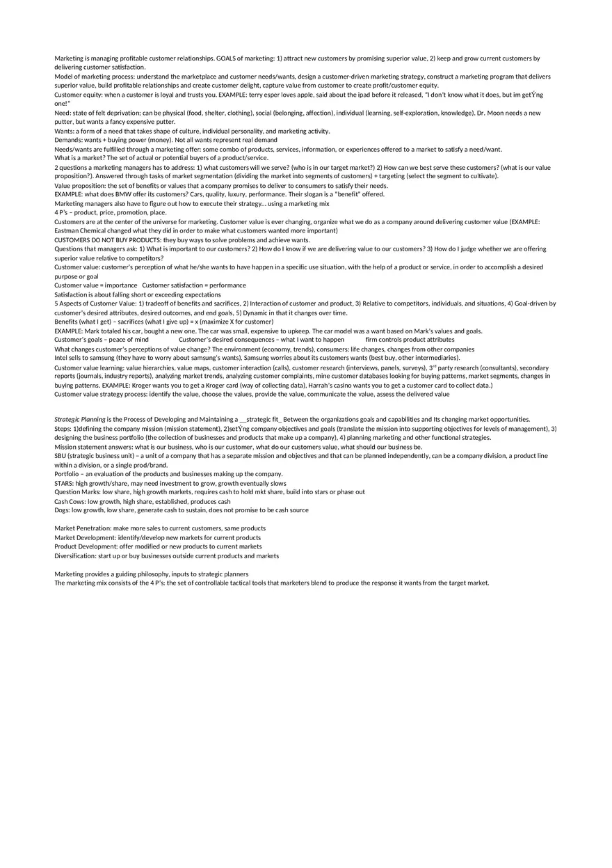 Fundamentals of Marketing - Customer Relationships and Marketing Strategy - Page 1