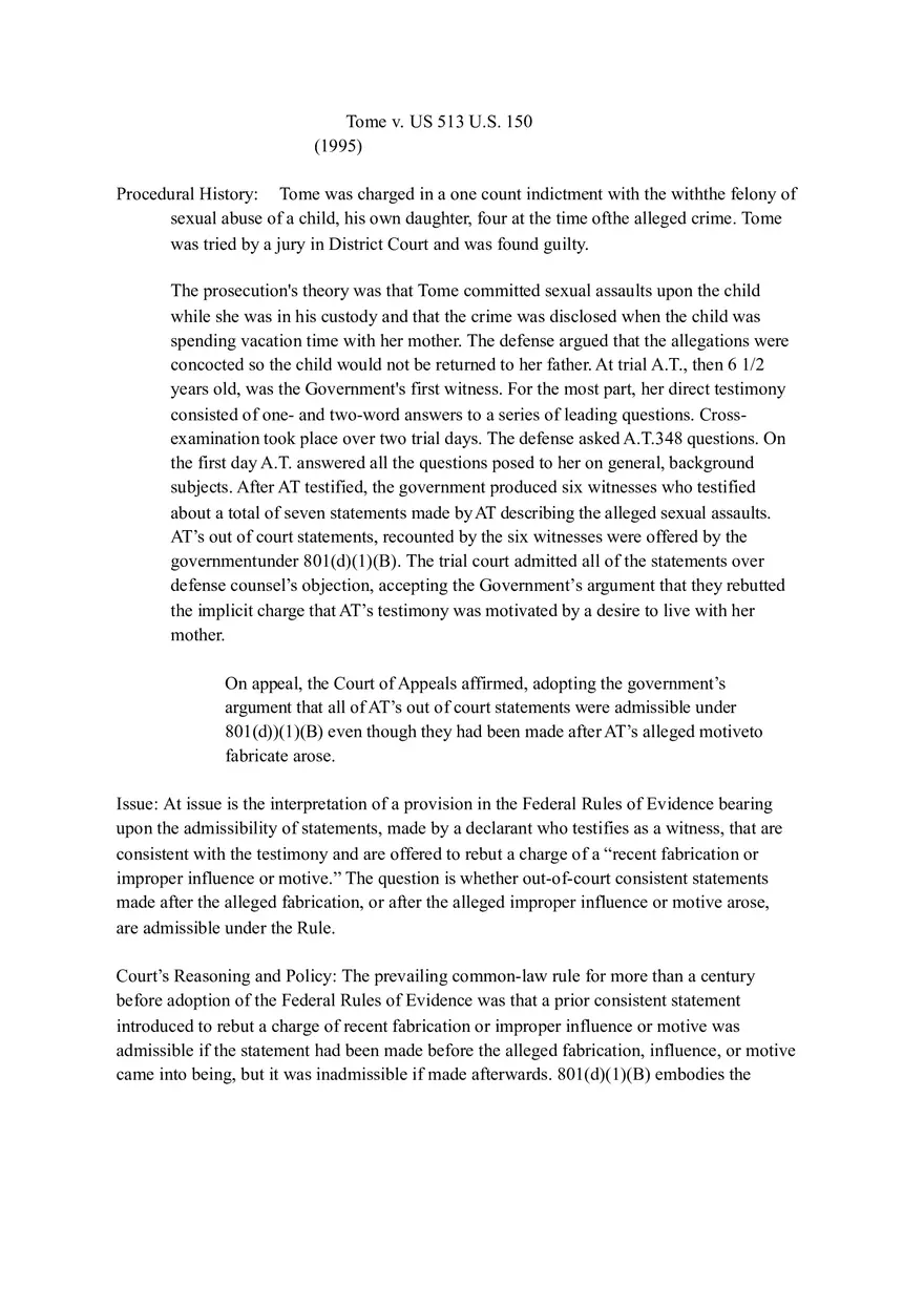 Tome v. US - Intro to Evidence - Page 1