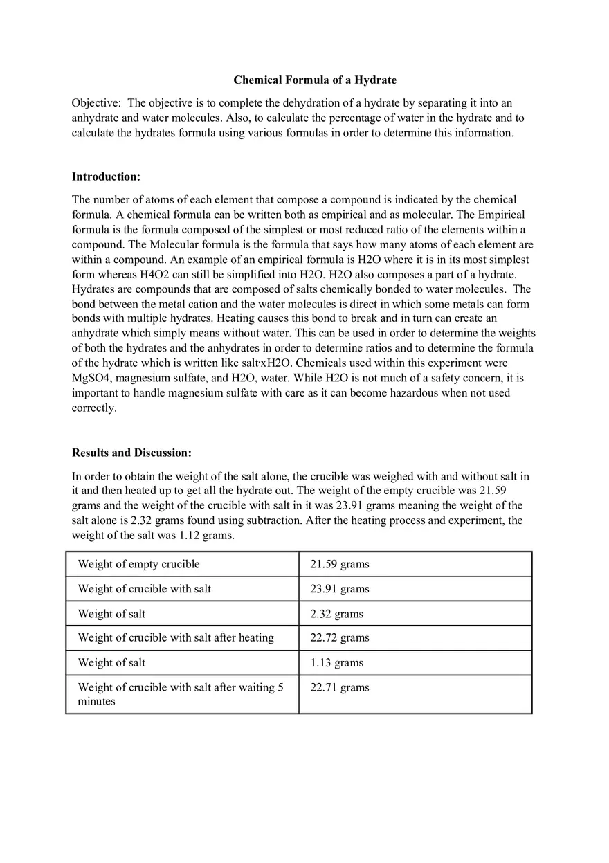 Chemical Formula of a Hydrate - Page 1