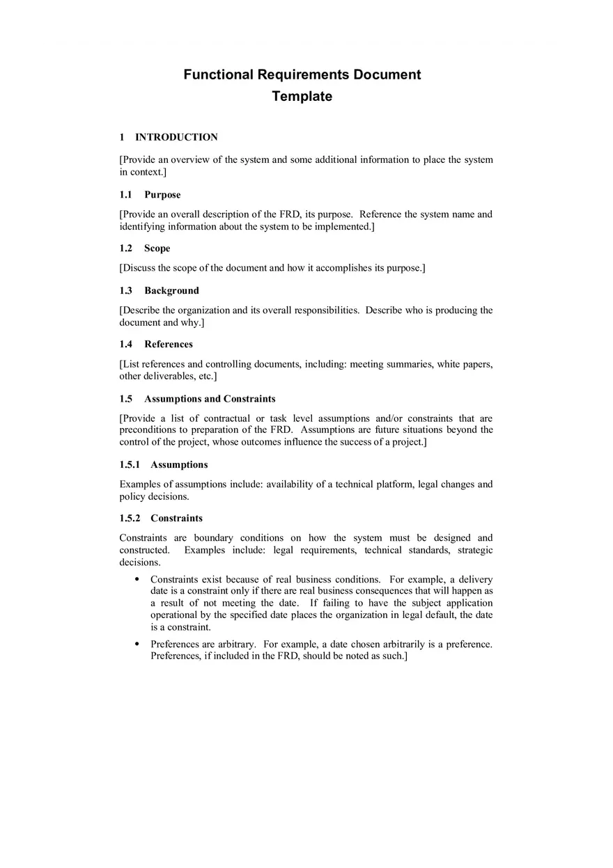 Functional Requirements Document Template - Page 1