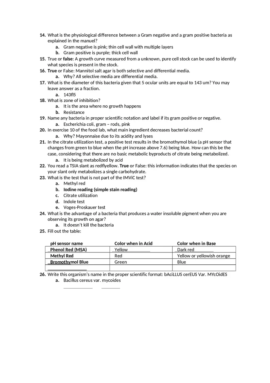 Microbiology Lab 26 Quiz Study Guide - Page 2