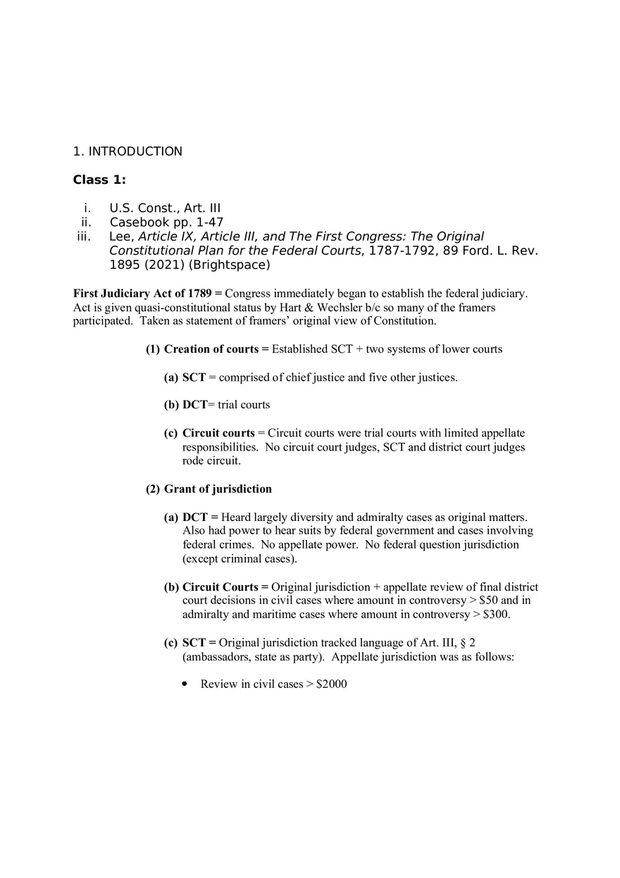Federal Courts Outline Part 1 - Page 1