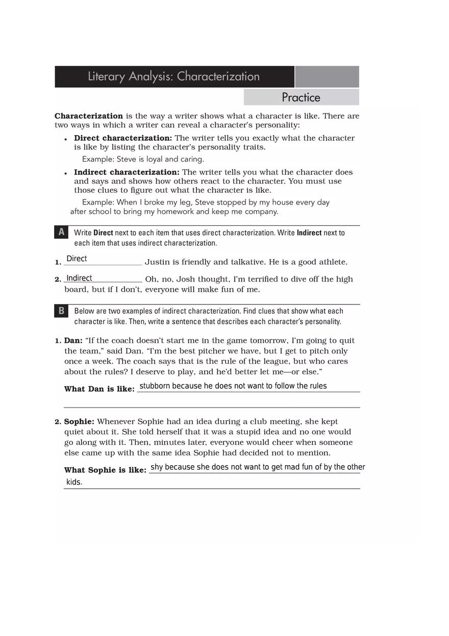 Literary Analysis Characterization - Page 1