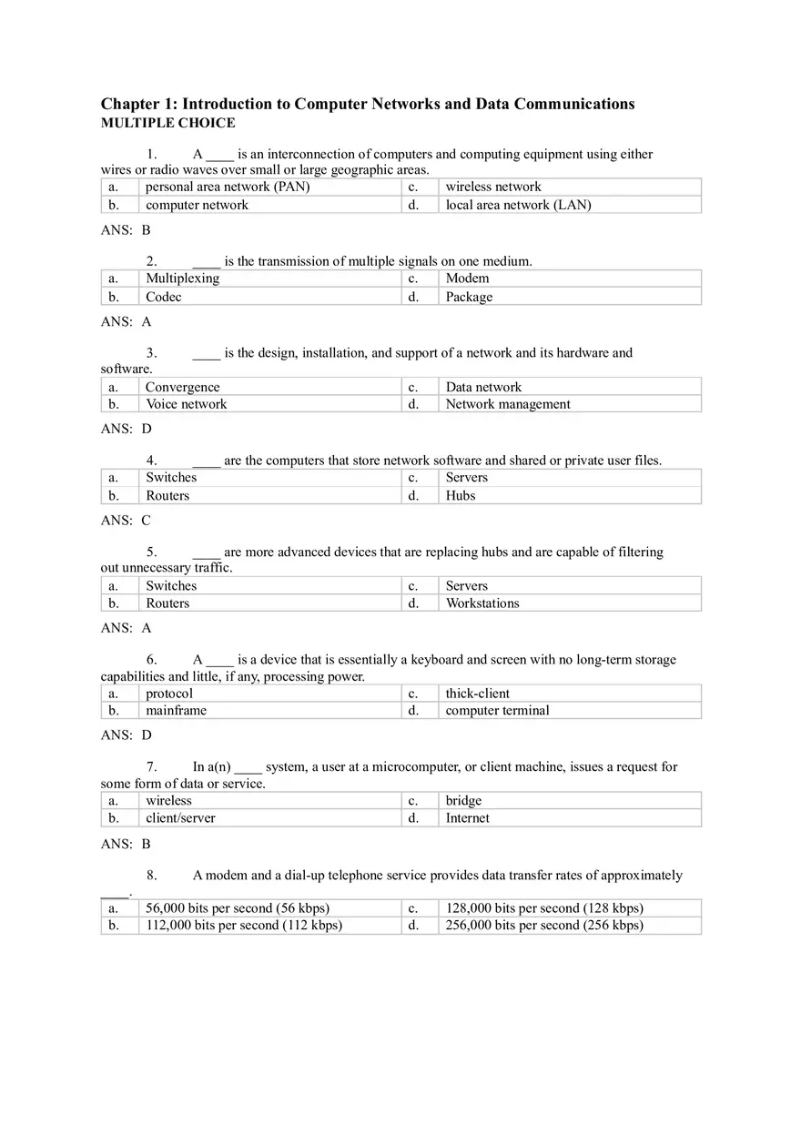 Introduction to Computer Networks Answer Key Part 1 - Page 1