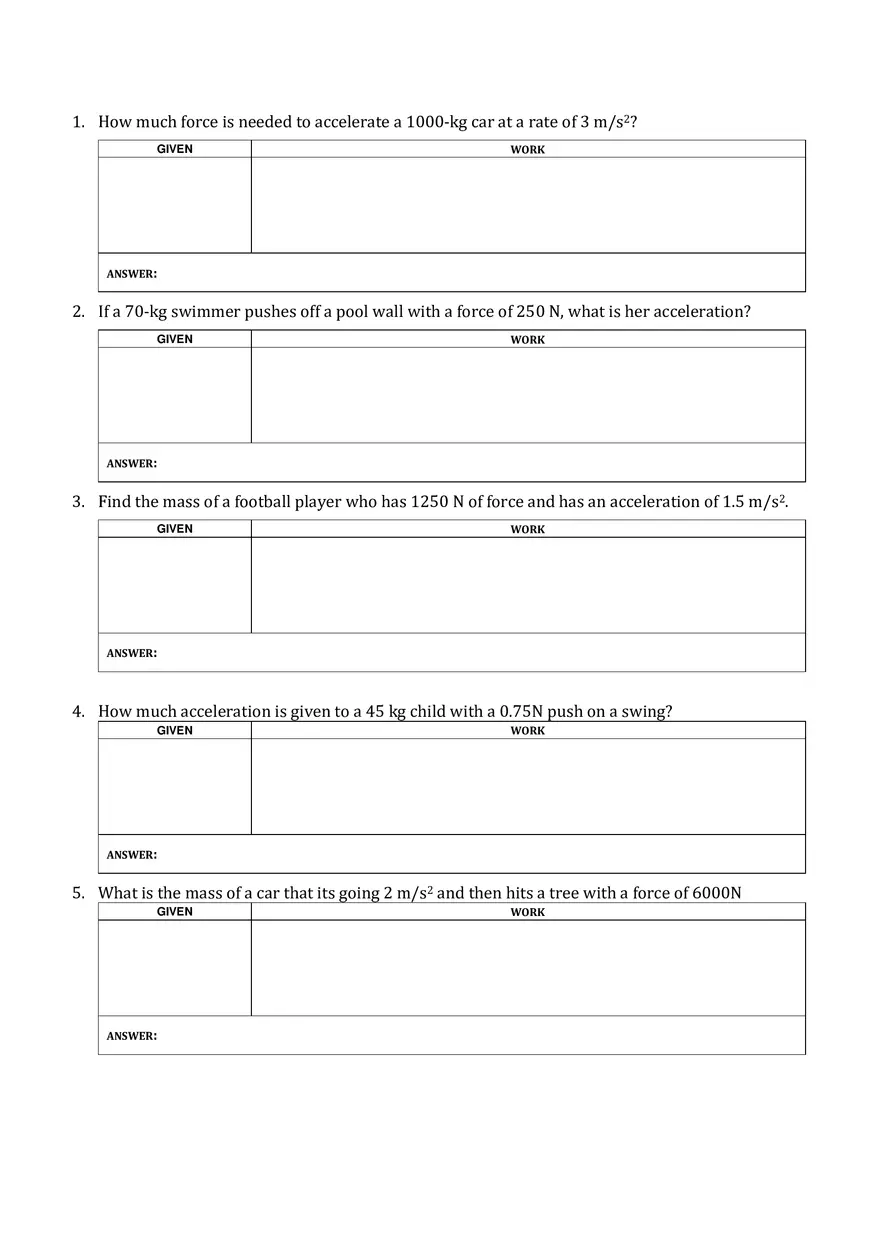 Newton's Laws Worksheet Assignment - Page 2