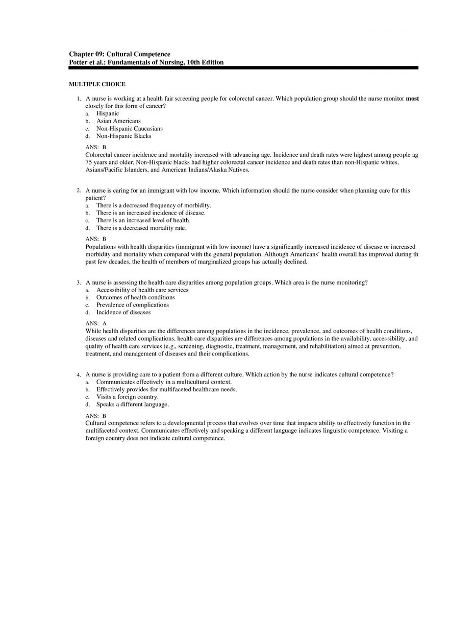 Fundamentals Study Guide - Cultural Competence - Page 1
