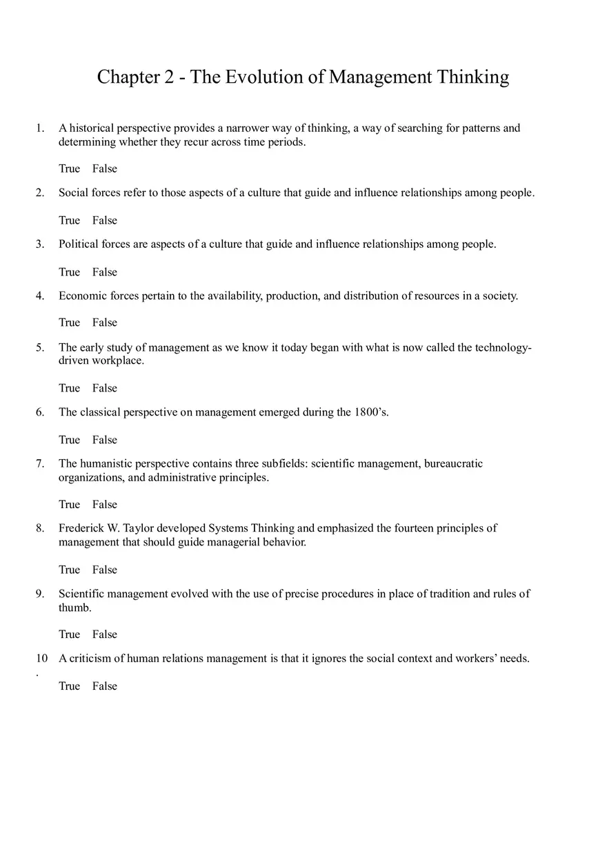 The Evolution of Management Thinking Questions Part 1 - Page 1