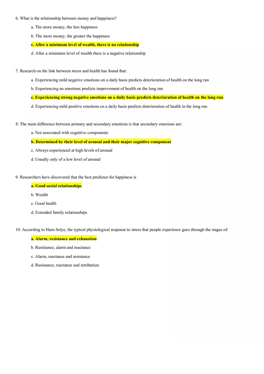Emotion, Stress and Coping Practice Quiz - Page 2