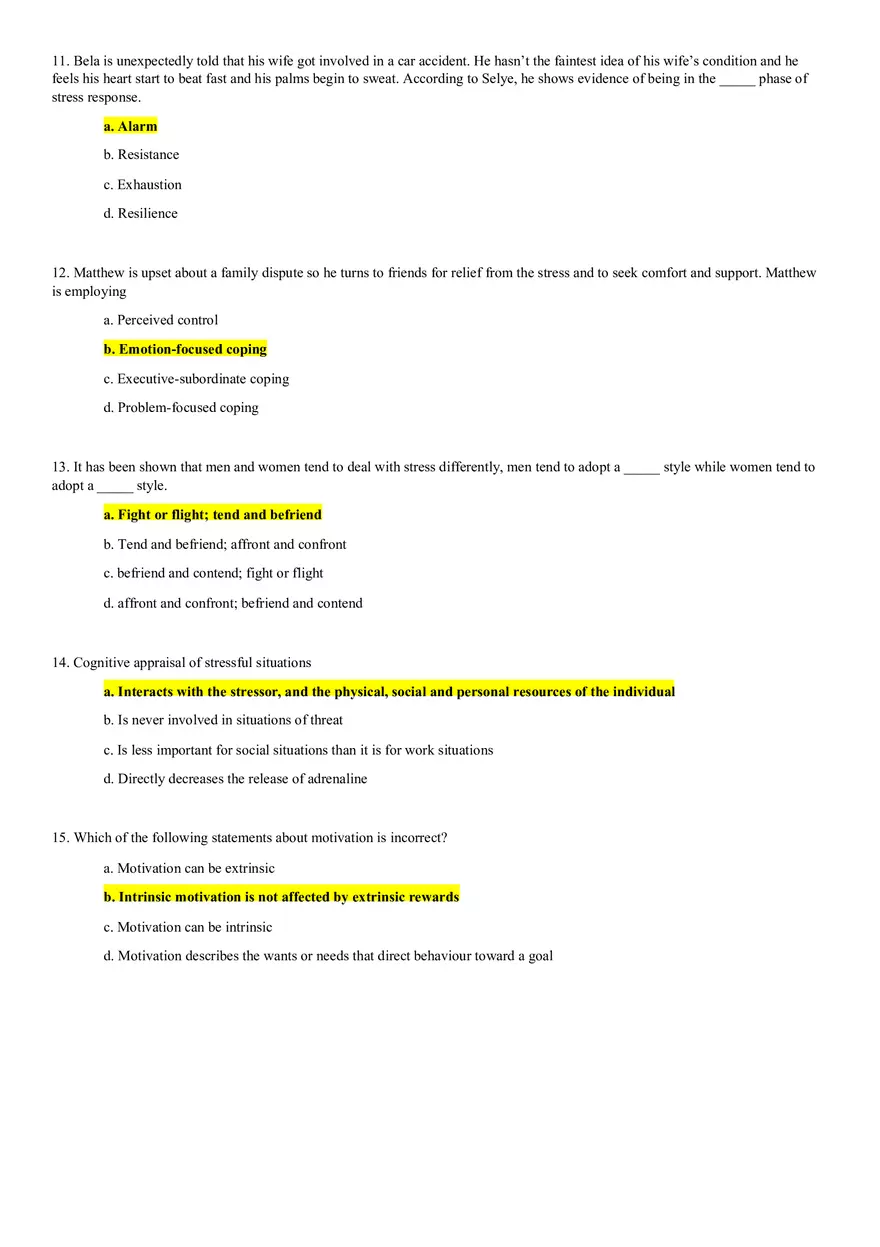 Emotion, Stress and Coping Practice Quiz - Page 3