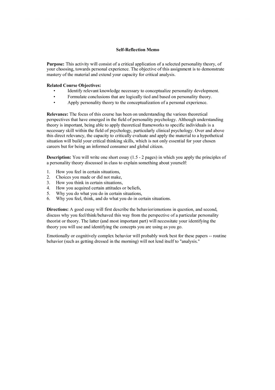 Self Reflection Memo Rubric - Page 1