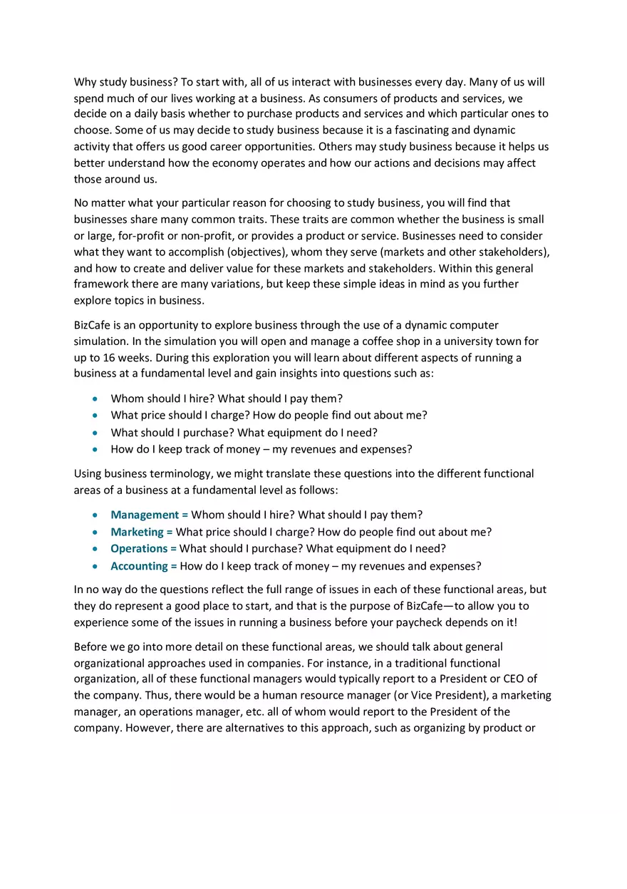 BizCafe Is a Computer Simulation Part 2 - Page 9