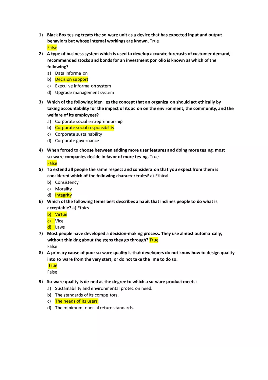 Computing Ethics and Society Answer Key 1 - Page 1