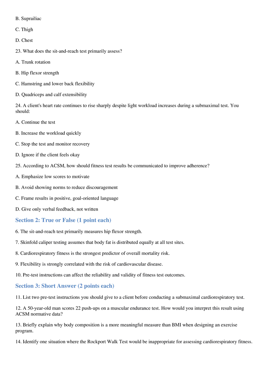 ACSM Fitness Testing Quiz - Page 3
