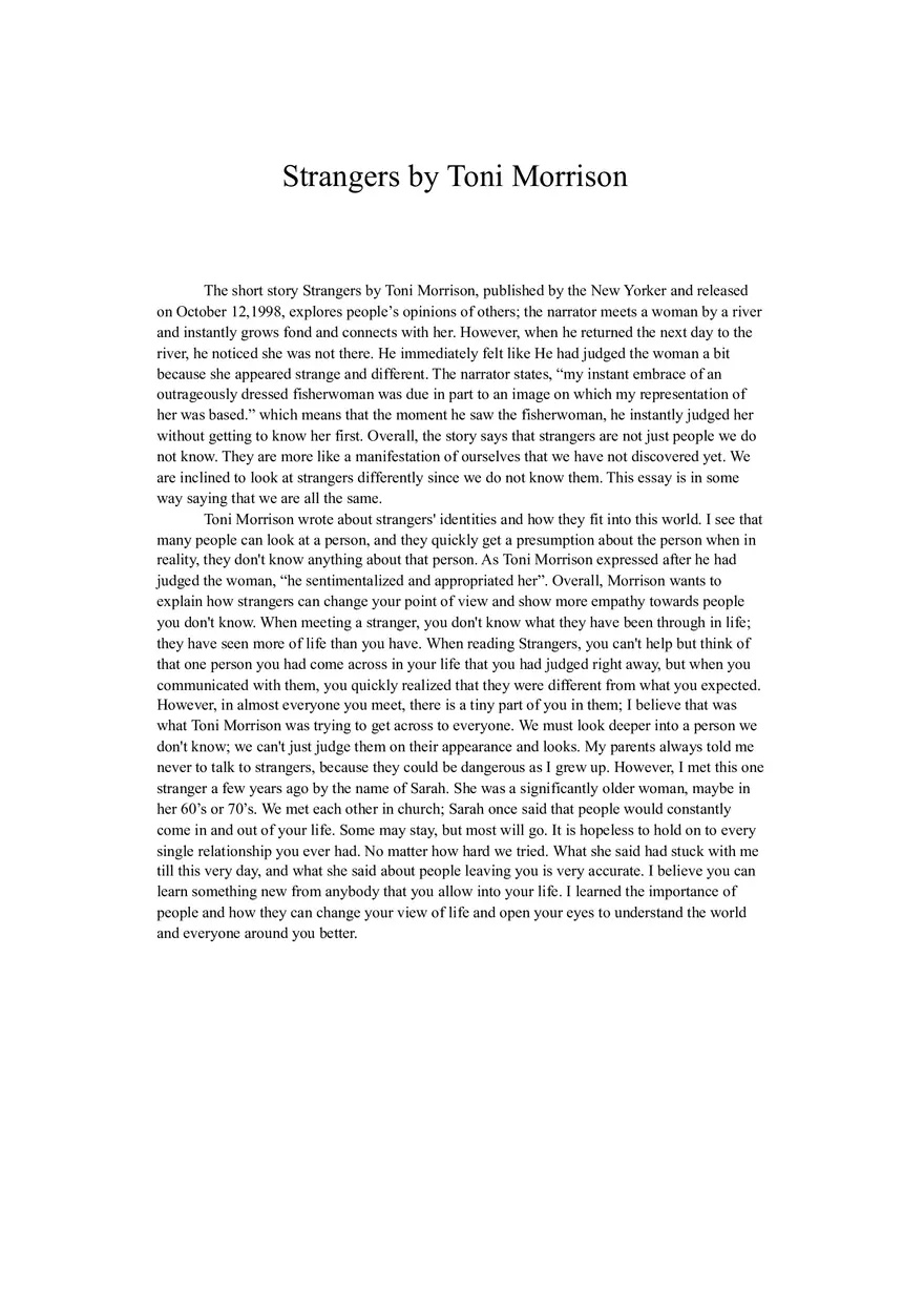 Strangers by Toni Morrison - Page 1