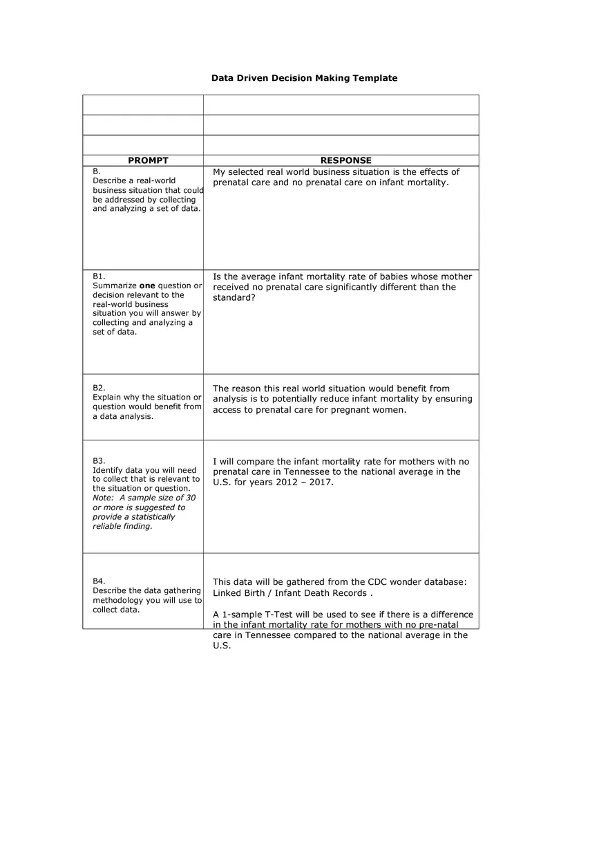 Data Driven Decision Making Template Answer Key - Page 1
