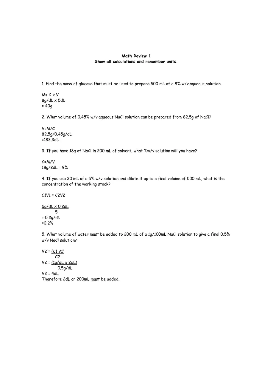 Math Review 1 - C1V1=C2V2 - Page 1