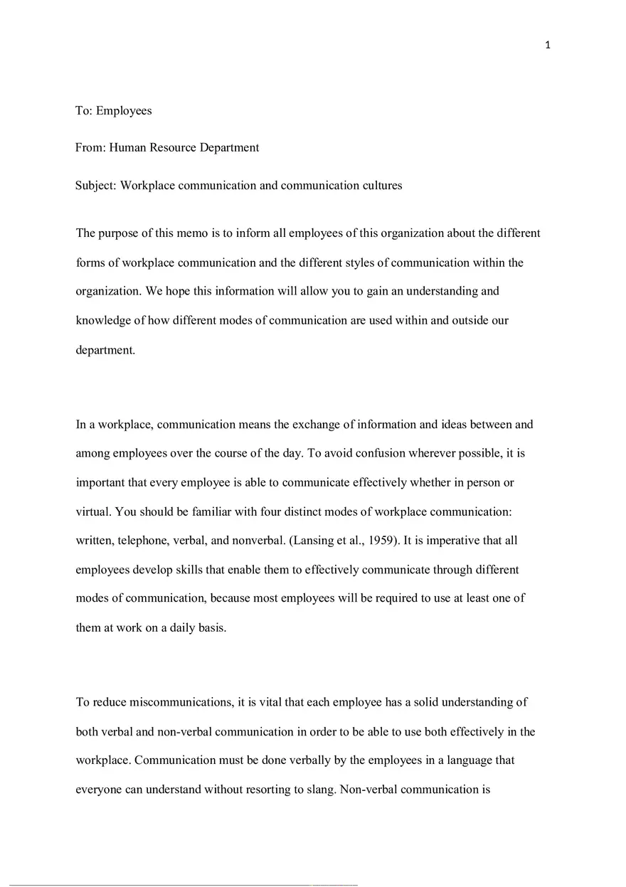 HR Memorandum to Employees - Page 1