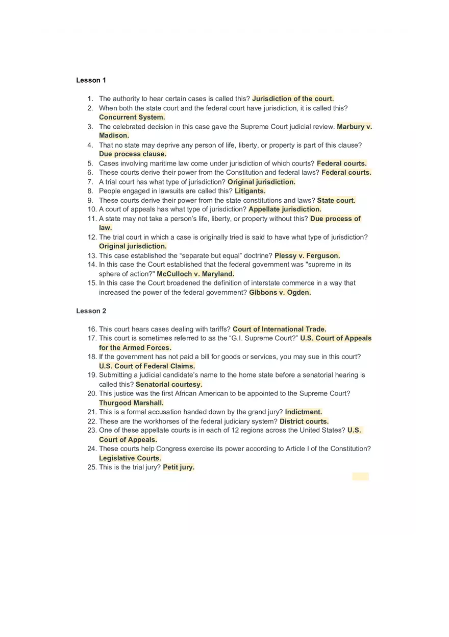 Jurisdiction of the Court Study Guide - Page 1