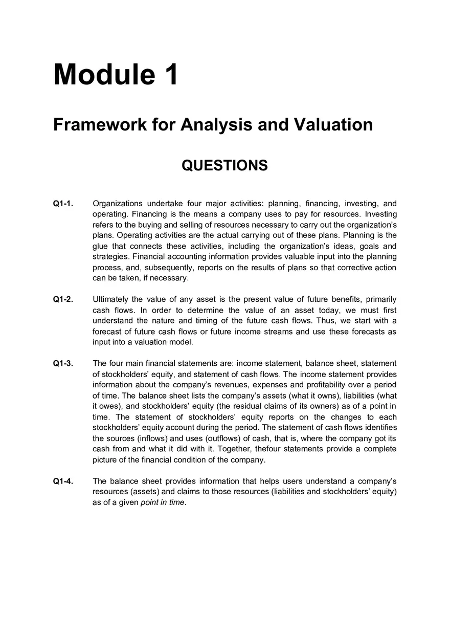 Solutions and Test Bank For Financial Statement Analysis and Valuation - Page 1