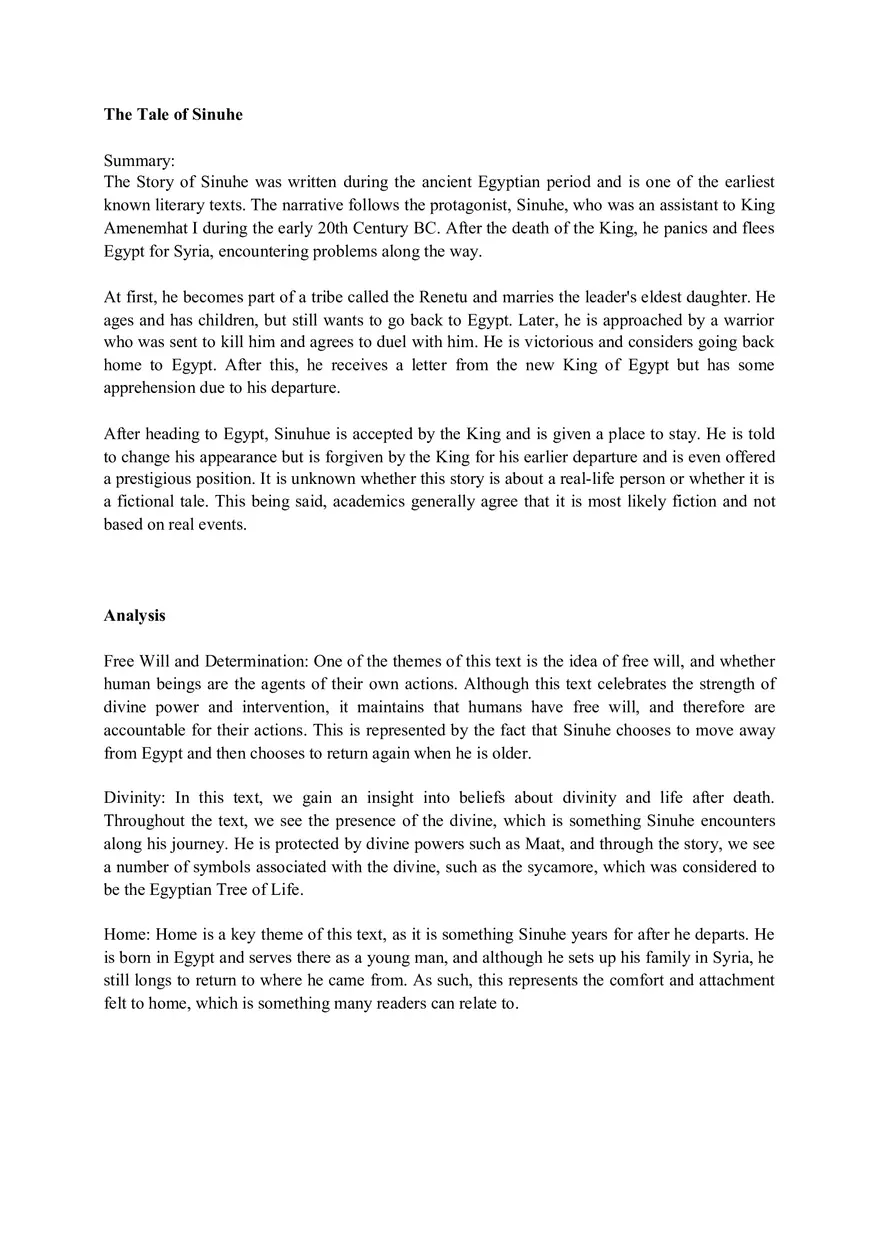 The Tale of Sinuhe (Summary, Activity, Analysis) - Page 1