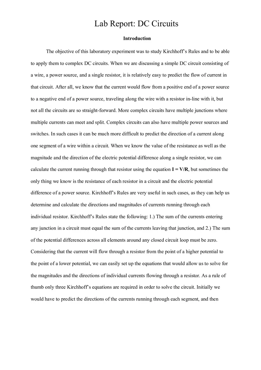 Lab Report DC Circuits - Page 1