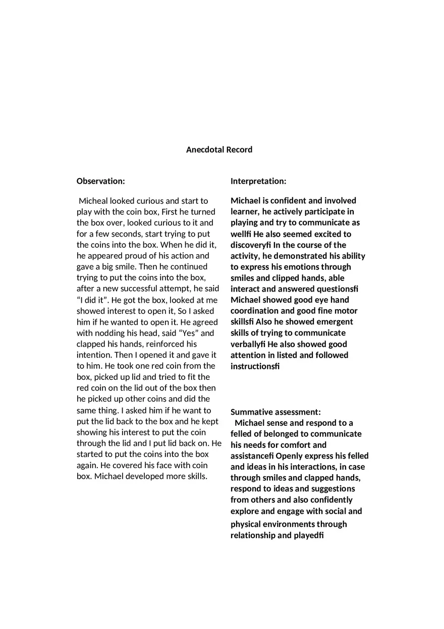 Anecdotal Record Template - Page 1