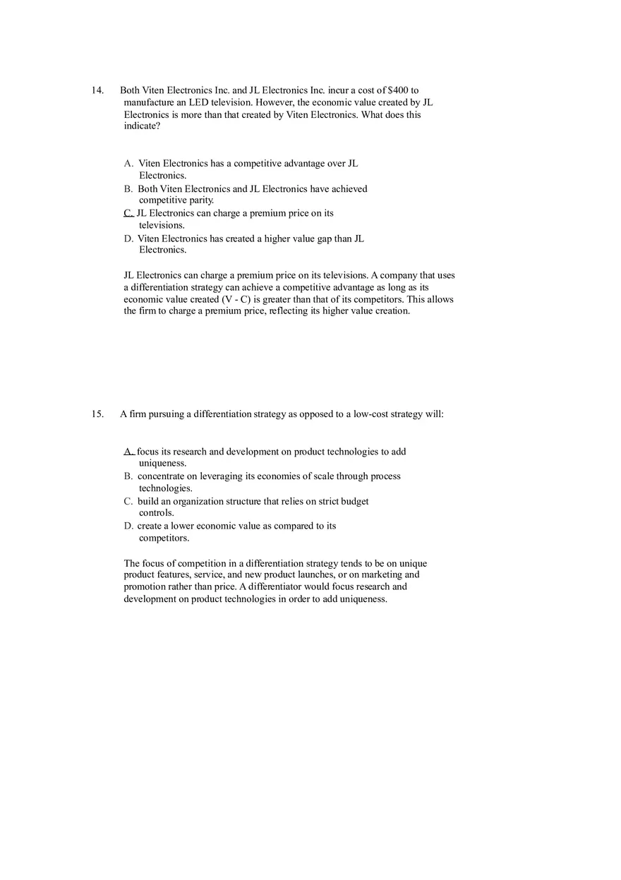 Differentiation, Cost Leadership, and Integration Answer Key Part 1 - Page 8