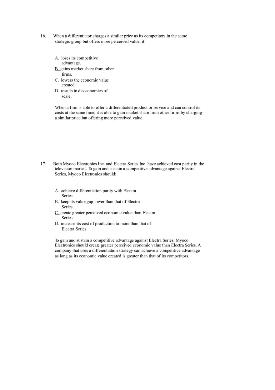 Differentiation, Cost Leadership, and Integration Answer Key Part 1 - Page 9